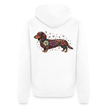 Motif floral teckel - Veste à capuche bio Premium Unisexe - blanc - Dos - Thijin (182cm)