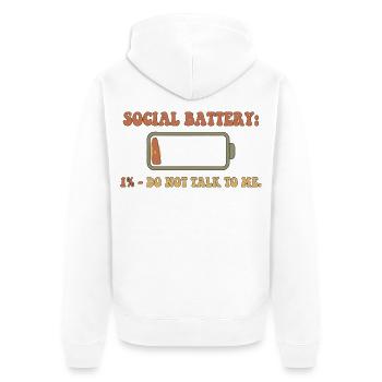 Sozialbatterie 1% – Nicht stören - Unisex Premium Bio Zip Hoodie - Weiß - Hinten - Thijin (182cm)