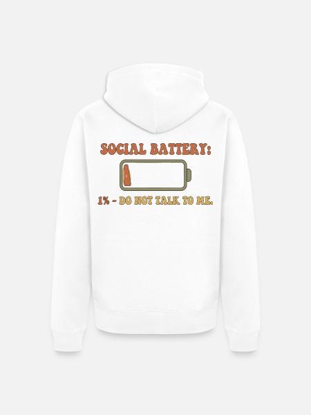 Sozialbatterie 1% – Nicht stören - Unisex Premium Bio Zip Hoodie - Weiß