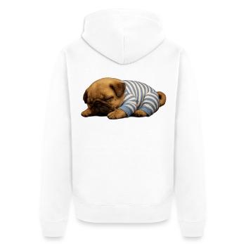 Niedlicher schlafender Welpe im Schlafanzug - Unisex Premium Bio Zip Hoodie - Weiß - Hinten - Thijin (182cm)