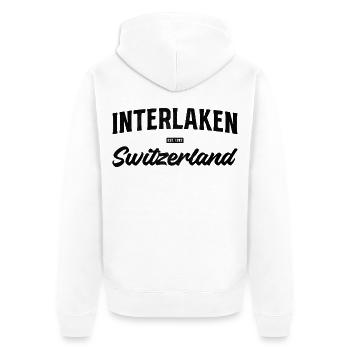 Interlaken Swiss Travel Vibes - Unisex Premium Bio Zip Hoodie - Weiß - Hinten - Thijin (182cm)