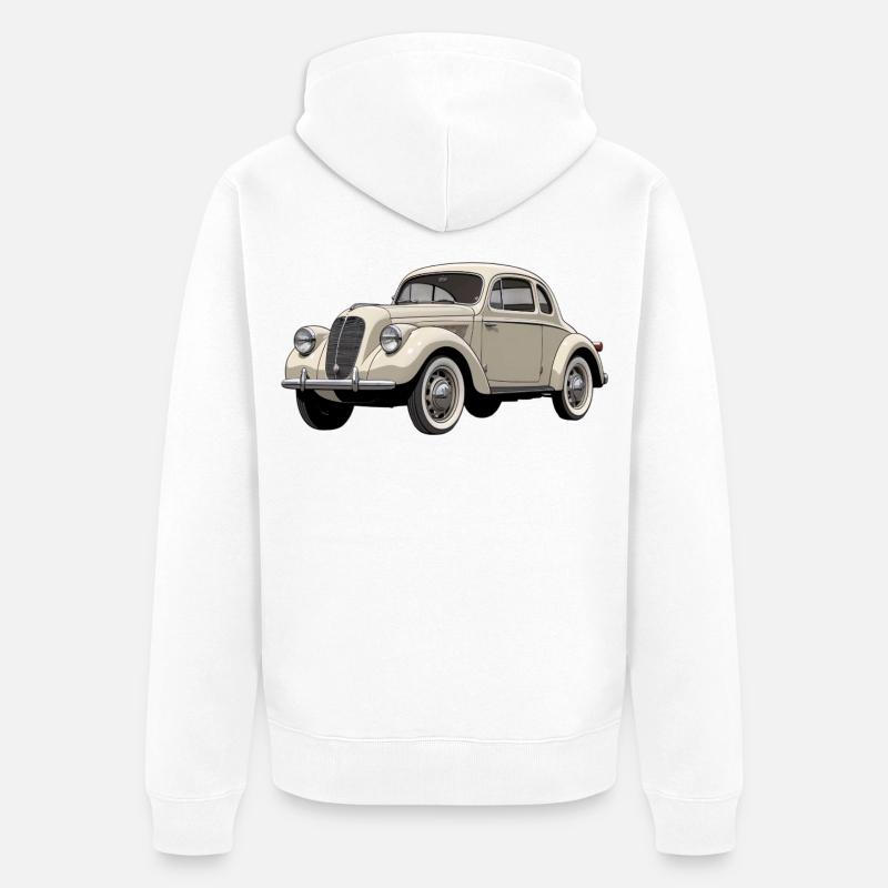 Beige Oldtimer Coupé Artwork - Unisex Premium Bio Zip Hoodie - Weiß