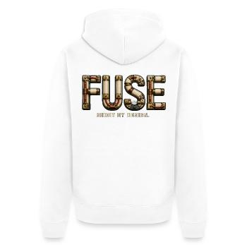 FUSE – Short by Design | Electric pun - Unisex Premium Organic Zip Hoodie - white - Back - Thijin (182cm)