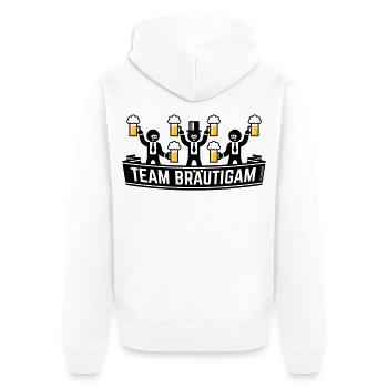 Team Bräutigam (JGA Polterabend Bierkrüge / POS2C) - Unisex Premium Bio Zip Hoodie - Weiß - Hinten - Thijin (182cm)