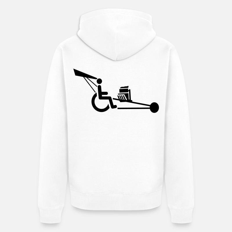 Bild eines Rollstuhls mit V8-Motor # - Unisex Premium Bio Zip Hoodie - Weiß