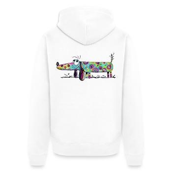 Kunterbunter Dackel - Dachshund - Kunst - Fun - Unisex Premium Bio Zip Hoodie - Weiß - Hinten - Thijin (182cm)