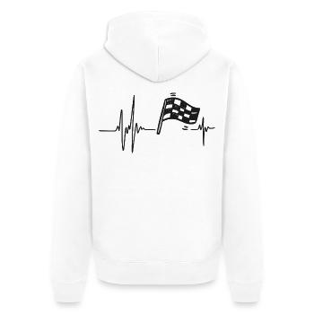 Course Automobile | Cœur Bat Drapeau à Damier - Veste à capuche bio Premium Unisexe - blanc - Dos - Thijin (182cm)