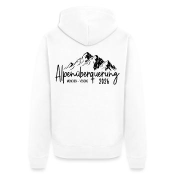 Alpenüberquerung 2026 München Venedig - Unisex Premium Bio Zip Hoodie - Weiß - Hinten - Thijin (182cm)