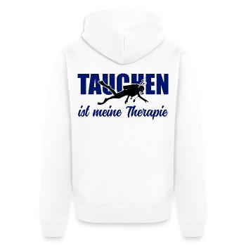 Tauchen ist meine Therapie – Taucher-Spruch - Unisex Premium Bio Zip Hoodie - Weiß - Hinten - Thijin (182cm)
