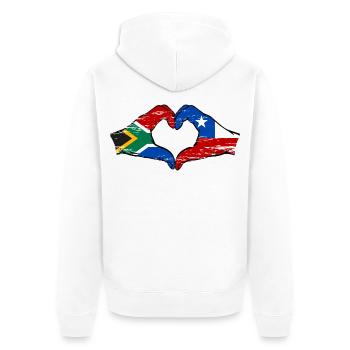 South Africa Chile flag hands heart shape used - Unisex Premium Organic Zip Hoodie - white - Back - Thijin (182cm)