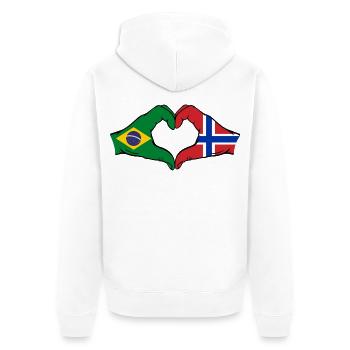 Brazil Norway Flag Hands Heart Shape - Unisex Premium Organic Zip Hoodie - white - Back - Thijin (182cm)
