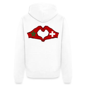 Morocco Switzerland Flag Hands Heart Shape - Unisex Premium Organic Zip Hoodie - white - Back - Thijin (182cm)