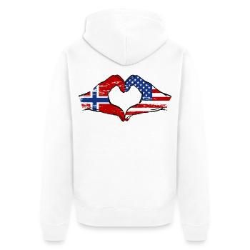 Norvège USA Drapeau main coeur Utilisé - Veste à capuche bio Premium Unisexe - blanc - Dos - Thijin (182cm)