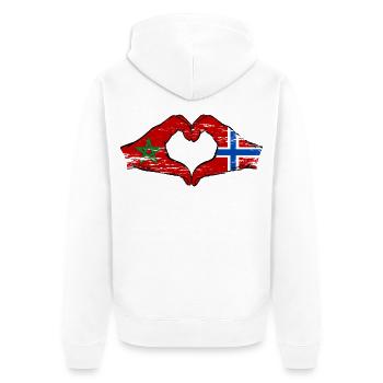 Maroc Norvège drapeau main coeur Utilisé - Veste à capuche bio Premium Unisexe - blanc - Dos - Thijin (182cm)