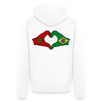 Morocco Brazil Flag Hands Heart Shape - Unisex Premium Organic Zip Hoodie - white - Back - Thijin (182cm)