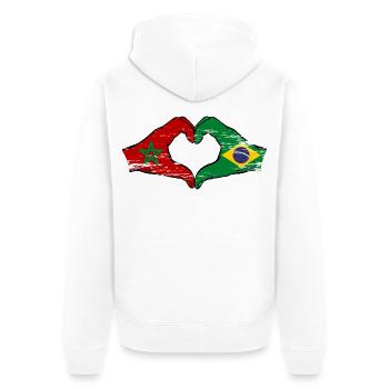 Marokko Brasilien Flagge Haende Herzform used - Unisex Premium Bio Zip Hoodie - Weiß - Hinten - Thijin (182cm)