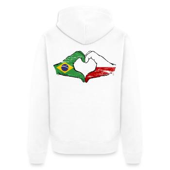 Brasilien Polen Flagge Haende Herzform used - Unisex Premium Bio Zip Hoodie - Weiß - Hinten - Thijin (182cm)