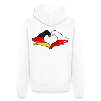 Deutschland Polen Flagge Hände Herzform used - Unisex Premium Bio Zip Hoodie - Weiß - Hinten - Thijin (182cm)