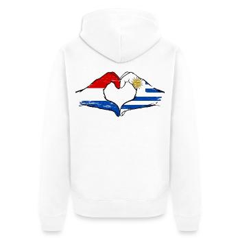 Hollande Uruguay Drapeau Mains Coeur Utilisé - Veste à capuche bio Premium Unisexe - blanc - Dos - Thijin (182cm)