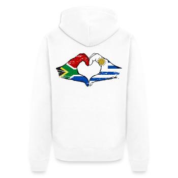 Südafrika Uruguay Flagge Hände Herzform used - Unisex Premium Bio Zip Hoodie - Weiß - Hinten - Thijin (182cm)