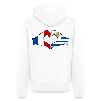 France Uruguay Flag Hands Heart Shape - Unisex Premium Organic Zip Hoodie - white - Back - Thijin (182cm)