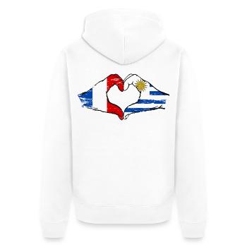 Frankreich Uruguay Flagge Hände Herzform used - Unisex Premium Bio Zip Hoodie - Weiß - Hinten - Thijin (182cm)