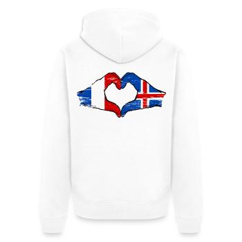 Frankreich Island Flagge Hände Herzform used - Unisex Premium Bio Zip Hoodie - Weiß - Hinten - Thijin (182cm)