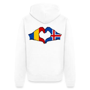 Drapeau de la Roumanie et de l'Islande, mains en forme de cœur - Veste à capuche bio Premium Unisexe - blanc - Dos - Thijin (182cm)