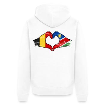 Belgien Namibia Flagge Hände Herzform used - Unisex Premium Bio Zip Hoodie - Weiß - Hinten - Thijin (182cm)