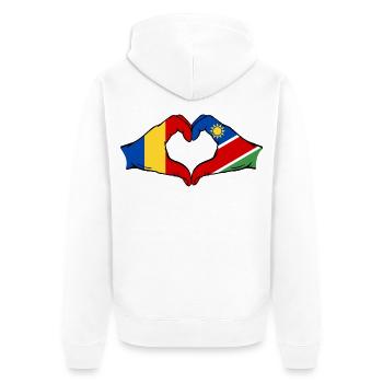 Rumänien Namibia Flagge Hände Herzform - Unisex Premium Bio Zip Hoodie - Weiß - Hinten - Thijin (182cm)