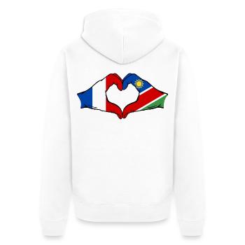 Frankreich Namibia Flagge Herz - Unisex Premium Bio Zip Hoodie - Weiß - Hinten - Thijin (182cm)