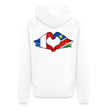 Drapeau de la France Namibie Coeur utilisé - Veste à capuche bio Premium Unisexe - blanc - Dos - Thijin (182cm)