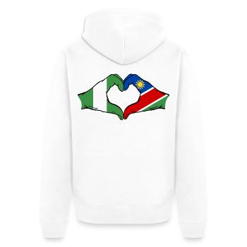 Drapeau du Nigéria et de la Namibie, mains en forme de cœur - Veste à capuche bio Premium Unisexe - blanc - Dos - Thijin (182cm)