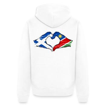 Drapeau de l'Écosse et de la Namibie, mains en forme de cœur, utilisé - Veste à capuche bio Premium Unisexe - blanc - Dos - Thijin (182cm)