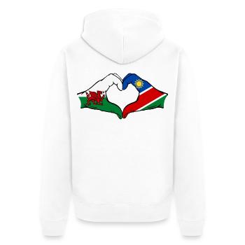 Wales Namibia Flagge Hände Herzform - Unisex Premium Bio Zip Hoodie - Weiß - Hinten - Thijin (182cm)