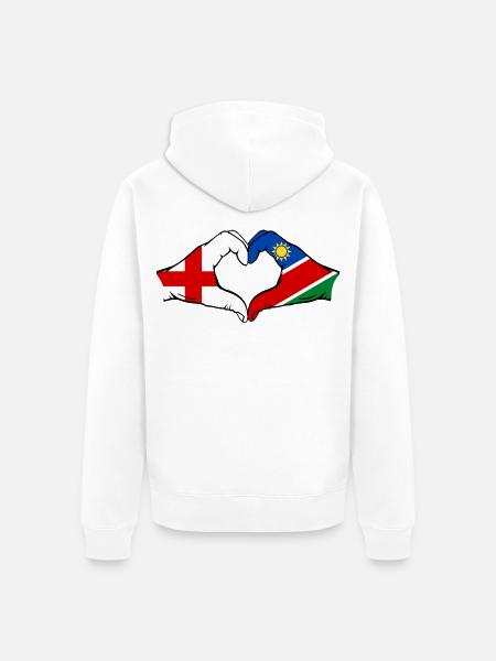 England Namibia Flag Hands Heart - Unisex Premium Organic Zip Hoodie - white