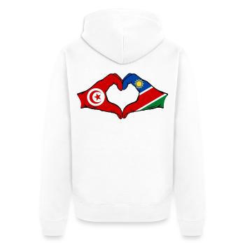 Tunisia Namibia Flag Hands Heart Shape Used - Unisex Premium Organic Zip Hoodie - white - Back - Thijin (182cm)