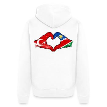 Türkei Namibia Flagge Hände Herzform used - Unisex Premium Bio Zip Hoodie - Weiß - Hinten - Thijin (182cm)
