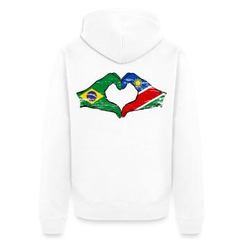 Brazil Namibia Flag Hands Heart Shape - Unisex Premium Organic Zip Hoodie - white - Back - Thijin (182cm)