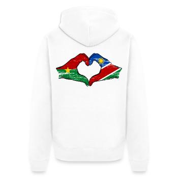Burkina Faso Namibia Flagge Hände Herzform used - Unisex Premium Bio Zip Hoodie - Weiß - Hinten - Thijin (182cm)