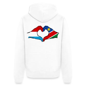 Drapeau du Luxembourg et de la Namibie en forme de cœur - Veste à capuche bio Premium Unisexe - blanc - Dos - Thijin (182cm)