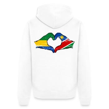 Gabon Namibia Flagge Hände Herzform used - Unisex Premium Bio Zip Hoodie - Weiß - Hinten - Thijin (182cm)