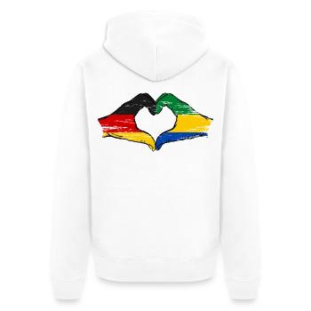 Deutshland Gabun Flagge Hände Herzform used - Unisex Premium Bio Zip Hoodie - Weiß - Hinten - Thijin (182cm)