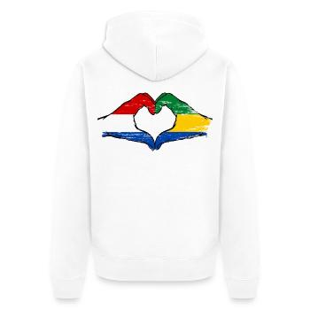 Holland Gabon Flagge Hände Herzform used - Unisex Premium Bio Zip Hoodie - Weiß - Hinten - Thijin (182cm)