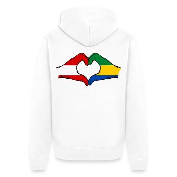 Austria Gabon Flag Hands Heart Shape Used - Unisex Premium Organic Zip Hoodie - white - Back - Thijin (182cm)