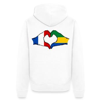 Frankreich Gabun Flagge Hände Herzform - Unisex Premium Bio Zip Hoodie - Weiß - Hinten - Thijin (182cm)