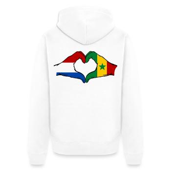 Drapeau des Pays-Bas et du Sénégal en forme de cœur - Veste à capuche bio Premium Unisexe - blanc - Dos - Thijin (182cm)