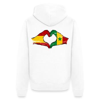 Spanien Senegal Flagge Hände Herzform used - Unisex Premium Bio Zip Hoodie - Weiß - Hinten - Thijin (182cm)