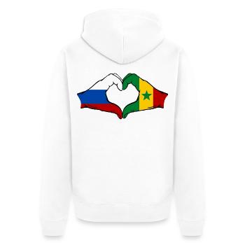 Russia Senegal Flag Hands Heart Shape - Unisex Premium Organic Zip Hoodie - white - Back - Thijin (182cm)