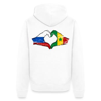 Russland Senegal Flagge Hände Herzform used - Unisex Premium Bio Zip Hoodie - Weiß - Hinten - Thijin (182cm)